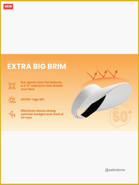 Wide Brim Sun Visor Hat UPF50+ UV Protection Adjustable Visor for Women Golf main image 4